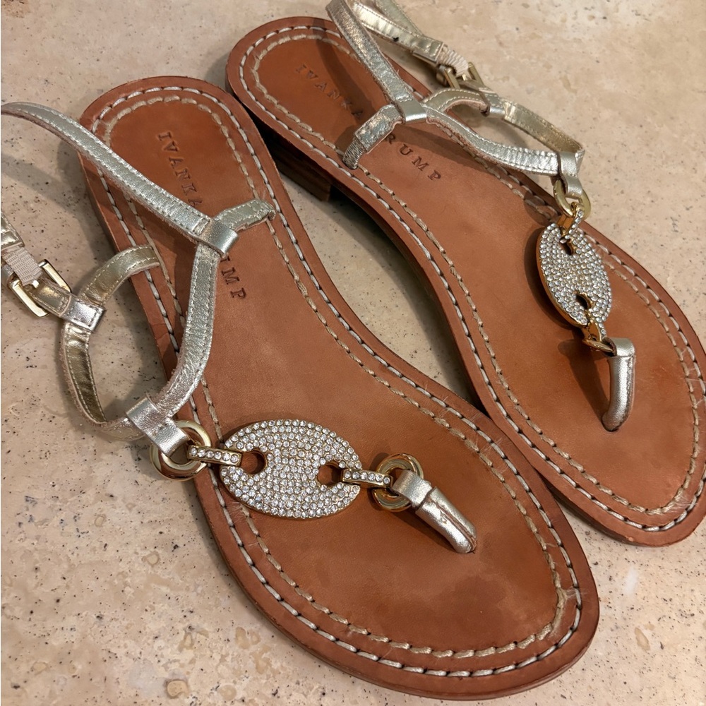 Ivanka Trump Metallic Sandals with Rhinestone Detail